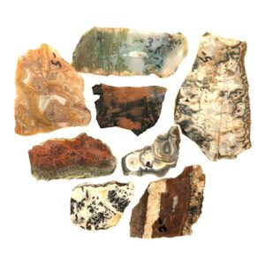 Pat McMahan Slab Assortment Bag #3 These slabs are from Pat McMahan's personal collection and contain a random assortment of mostly agates from various localities. You can find Pat McMahan's beautiful book on Agates here.